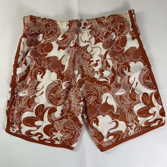 American Eagle Swim Trunks Men’s Brown Pattern Board Shorts Tropical Beach Sz.M - Picture 2 of 9